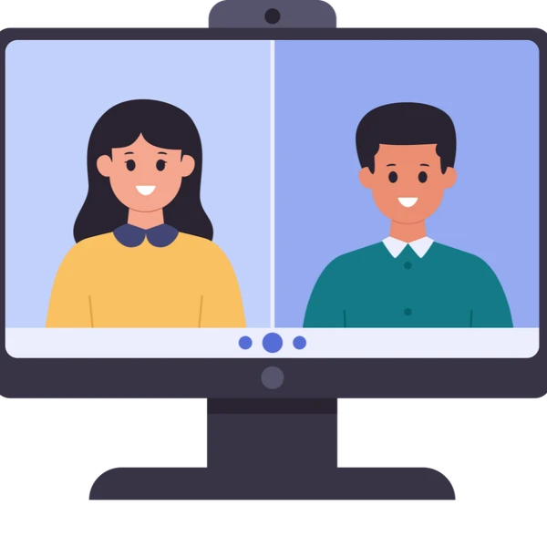 Two people meeting on a video call for an online tutoring session